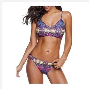 Womens Two Piece Swimsuits Adjustable Halter Racerback Top with Strap Side